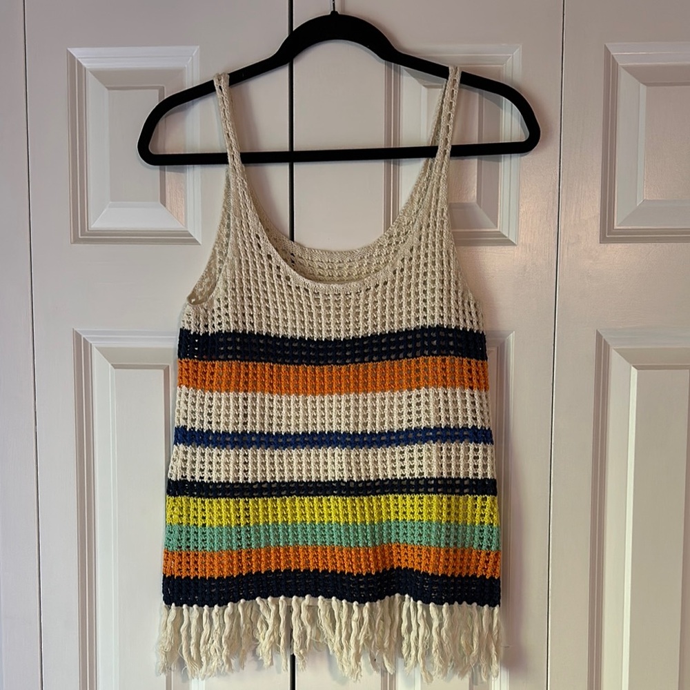 Boston Proper Ivory Crochet Sleeveless Top